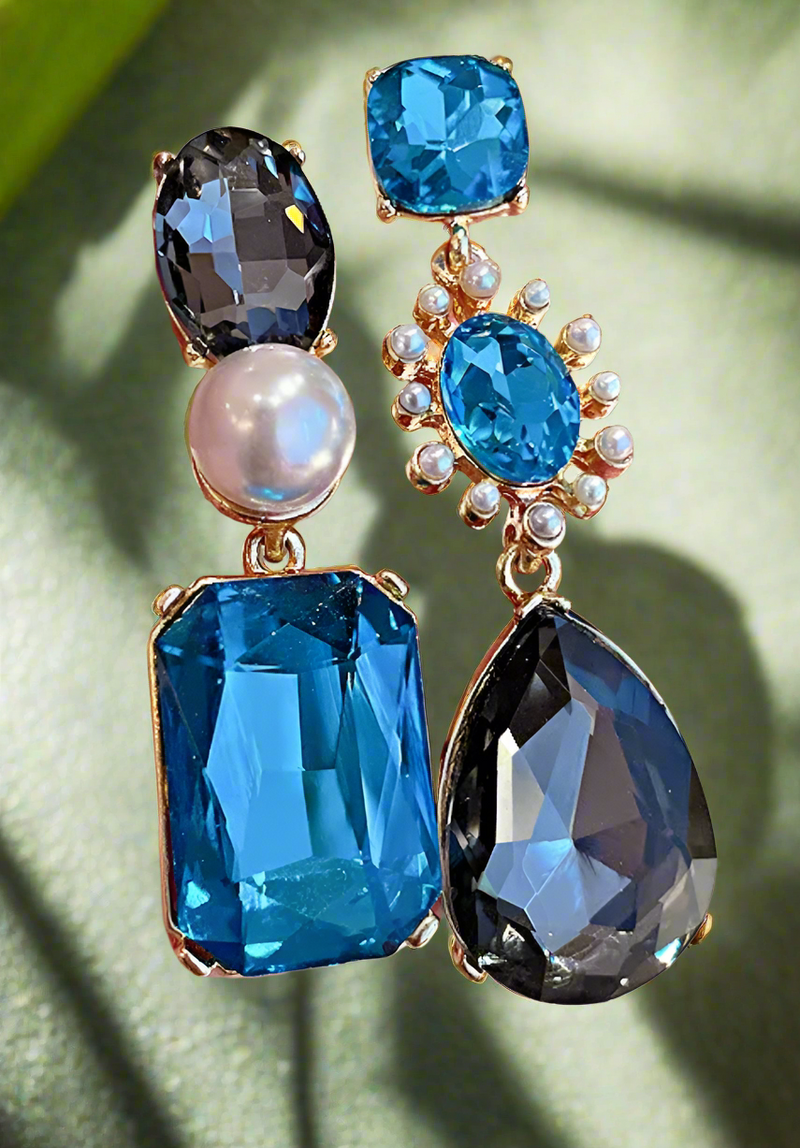 Taraji Luxe Smokey & Ocean Rhinestone Earrings