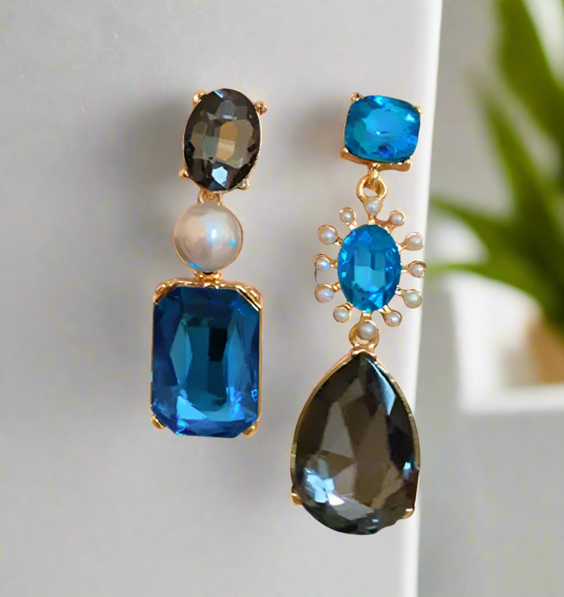 Taraji Luxe Smokey & Ocean Rhinestone Earrings