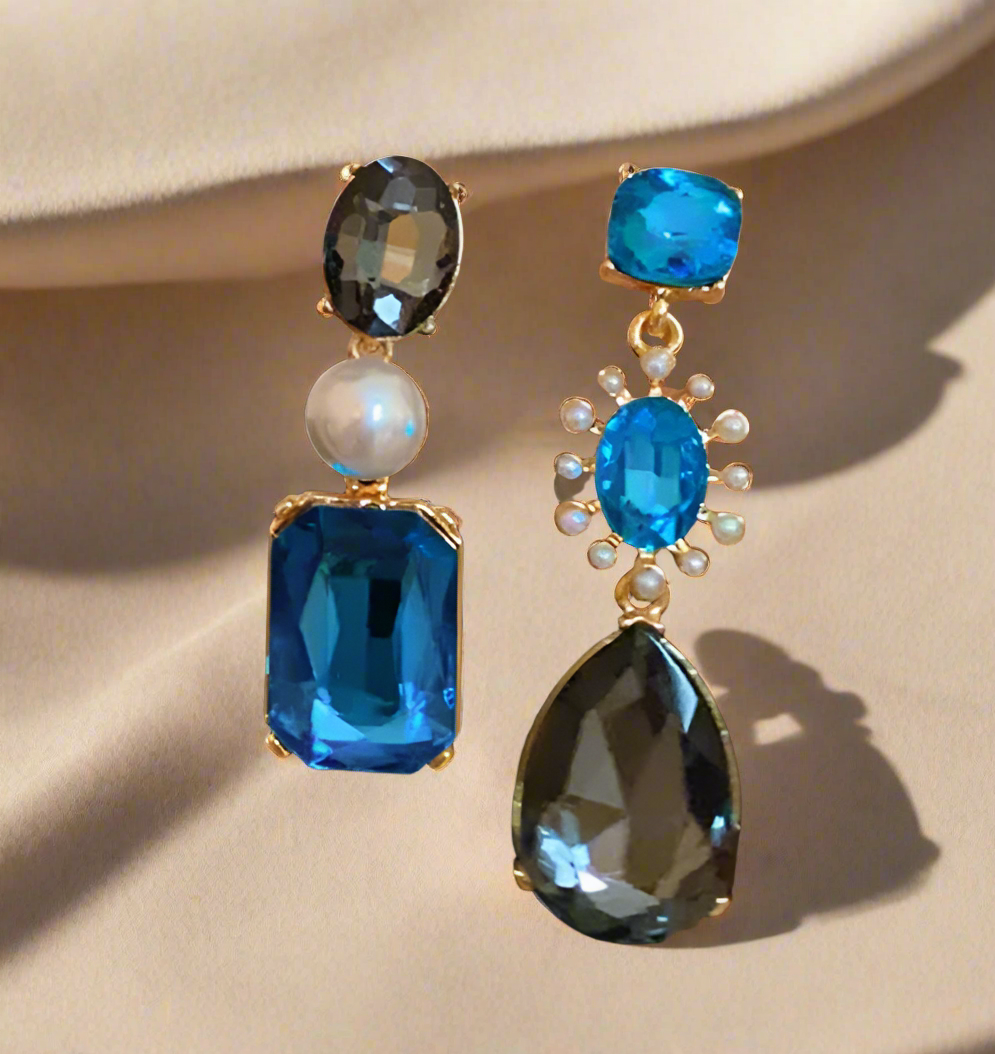 Taraji Luxe Smokey & Ocean Rhinestone Earrings